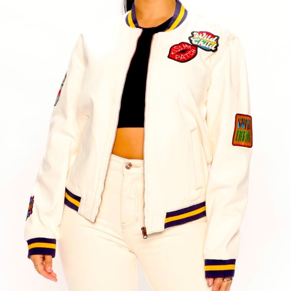 Cream Denim Bomber Jacket